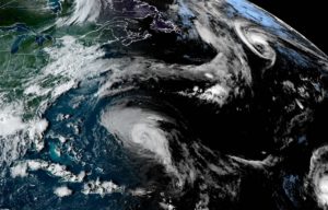 Hurricane Earl spins about just south of Bermuda. Hurricane Danielle appears in the top right of this image while another developing system is on the bottom right. Image: NOAA