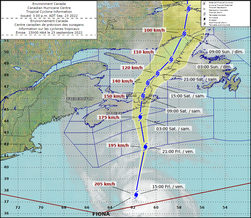 Latest forecast track from the Canada Hurricane Centre. Image: Environment Canada