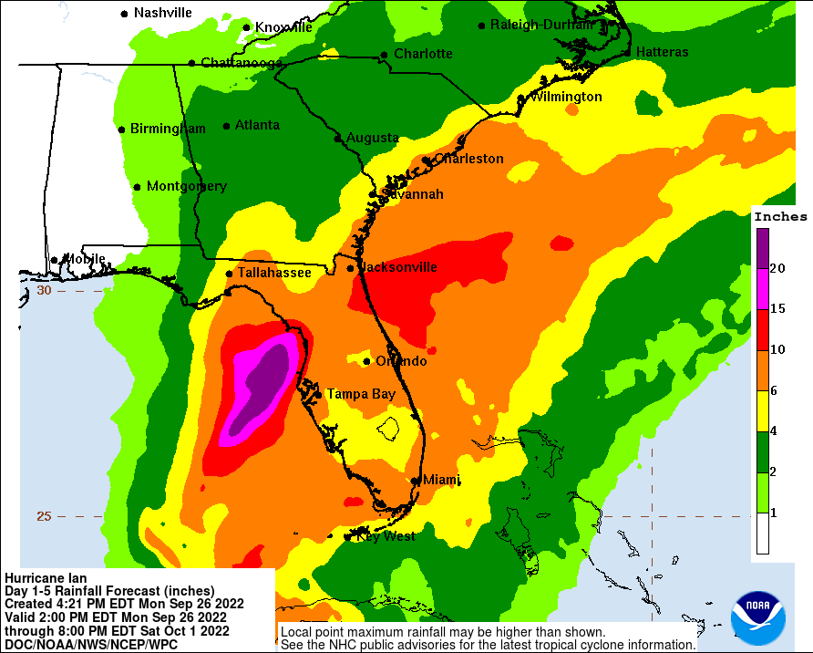 Extremely heavy rain is possible from Hurricane Ian in the coming days. Image: NHC