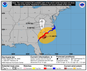 Last forecast track and advisory map from the National Hurricane Center for Ian.  Image: NHC