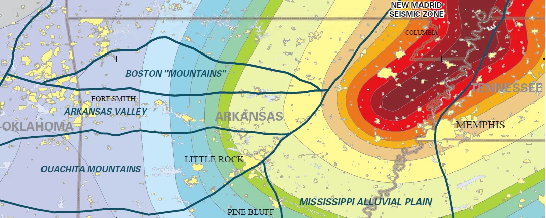 Today's earthquake isn't far from the heart of the New Madrid Seismic Zone. Image: Arkansas Geological Survey