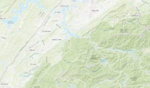 Today's earthquake happened just inside the Joyce Kilmer - Slickrock Wilderness area. Image: USGS