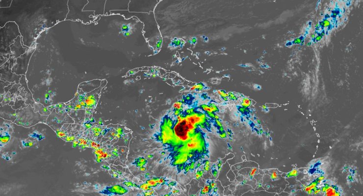 Tropical Storm Ian can be easily spotted in the regional satellite view from GOES-East. Image: NOAA