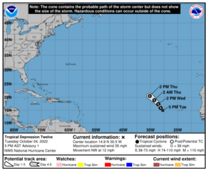 Latest track for Tropical Depression #12. Image: NHC