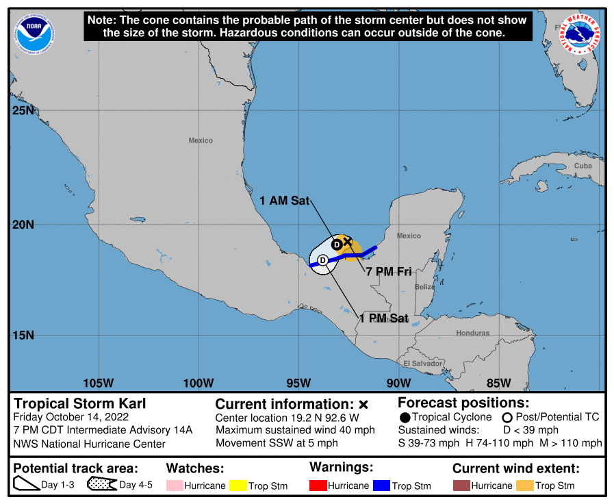Karl's final track from the National Hurricane Center.  Image: NHC