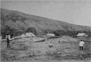 The Wai'ohino Chuch in Ka'us was turned into a pile of rubble after the 1868 earthquake. Image: USGS / H.L. Chase, courtesy of the Hawaiian Historical Society