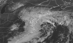 Current GOES-East satellite view of the nor'easter impacting the northeast coast. Image: NOAA