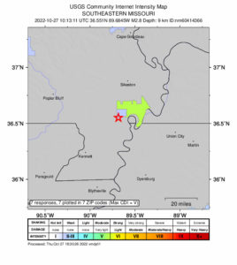 Areas of strong shaking were reported in Missouri today after the New Madrid Seismic Zone quake. Image: USGS