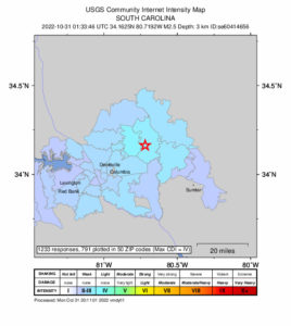 Shaking was reported by people around and to the southwest of the epicenter of this most recent quake.  Image: USGS