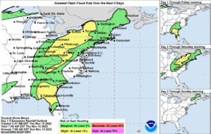 Areas with the greatest flash flood potential are in yellow. Image: NWS