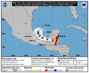 Latest track for Hurricane Lisa from the National Hurricane Center. Image: NHC