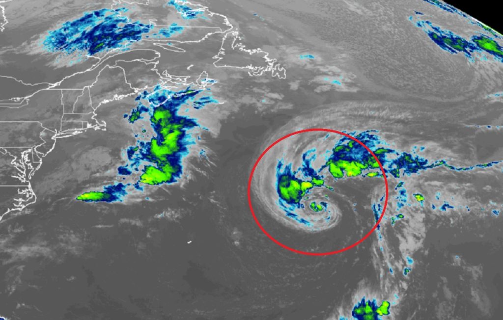 Tropical Storm Martin is circled in red on this map of the Atlantic provided by the GOES-East Weather Satellite. Image: NOAA