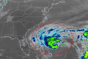 Nicole is getting better organized, larger, and stronger as current imagery from the GOES-East Weather Satellite shows. Image: NOAA