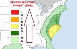 Severe weather, including tornadoes, will be a threat on Thursday in the eastern U.S.. Image: NWS/SPC