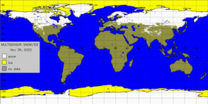 The area in yellow is covered by ice while the area in white is covered by snow. Image: WMO