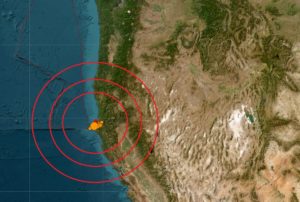 A powerful earthquake rocked northern California today; it's been followed by several after shocks. The epicenter of each quake appears as a dot inside the larger concentric red circles. Image: USGS
