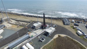 The Rocket Lab Electron rocket is on the launchpad at NASA Wallops waiting for a launch set for next week. Image: Rocket Lab