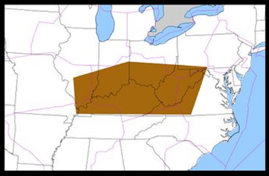 The airspace over the area shaded in brown is under a SIGMENT for severe turbulence. Image: NWS AWS