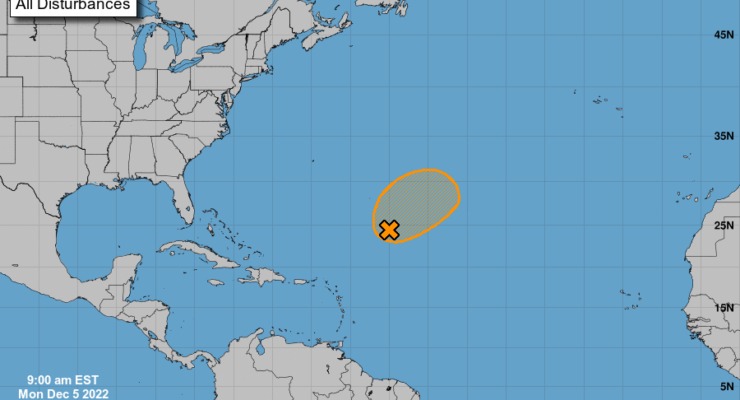 The National Hurricane Center is keeping an eye on the orange shaded area for potential cyclone development. Image: NHC