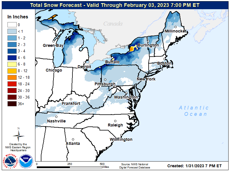 Light snow is possible in portions of the Mid Atlantic and Northeast later tonight into tomorrow. Image: NWS