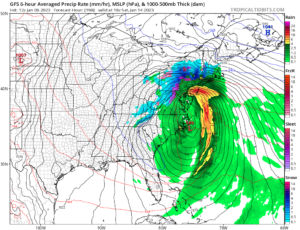 The American GFS computer forecast model is suggesting a potent area of low pressure will form on the East Coast later next week. However, it looks like it'll be too mild to support much in the way of snow. Image: tropicaltidbits.com