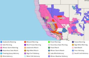 Numerous watches and warnings are up in California including Blizzard Warnings just outside of Los Angeles and San Diego. Image: weatherboy.com