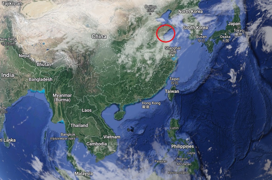 Media sources in China are claiming the nation is preparing to shoot-down a UFO located within the red circle on this map. Image: Google