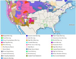 Dozens of advisories, watches, and warnings are up for hundreds of counties across the U.S. ahead of a major winter storm. Image: weatherboy.com