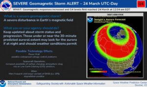 The Space Weather Prediction Center released this slide to the public once the severe geomagnetic storm conditions hit. Image: SWPC