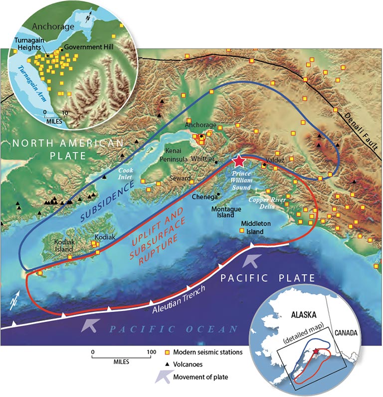 The Good Friday earthquake struck near the subduction zone of the Alaskan coast. Image: USGS