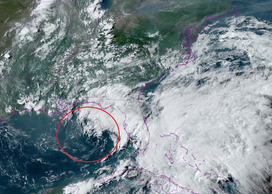 The area circled in red is being monitored by the National Hurricane Center for possible tropical cyclone development. Image: NOAA