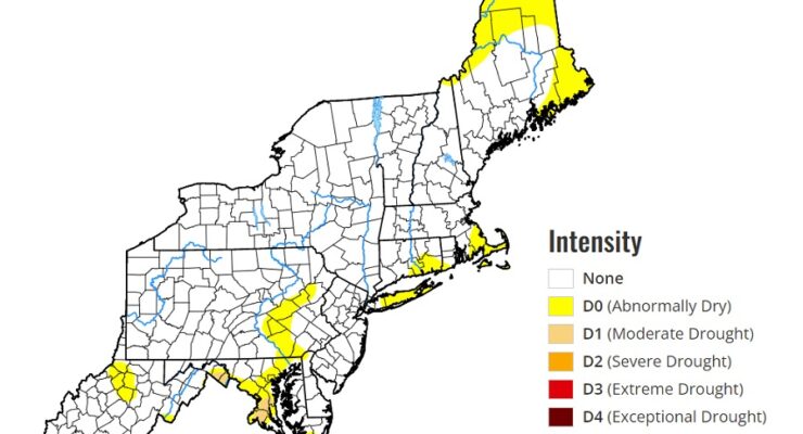 The last DroughtMonitor update shows areas of abnormal dryness, but no drought -yet. Image: National Drought Mitigation Center