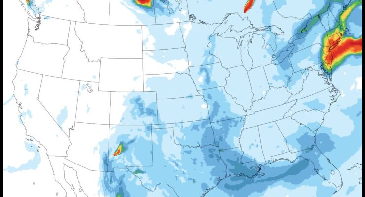 This forecast model shows dense smoke from Canada arriving over New Jersey and surrounding areas this evening by 8 pm. Image: NWS