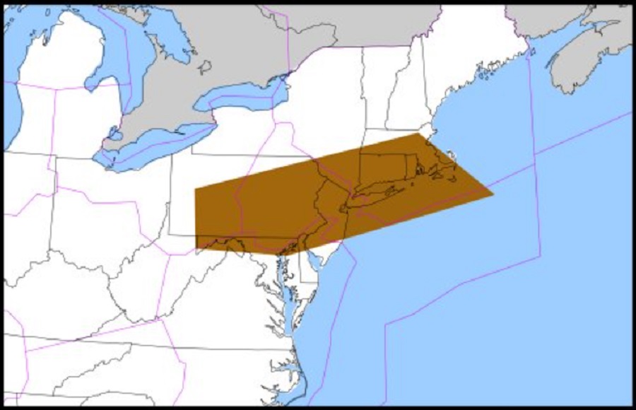 The airspace in the region shaded in brown is currently under a SIGMET for severe turbulence. Image: NWS AWC