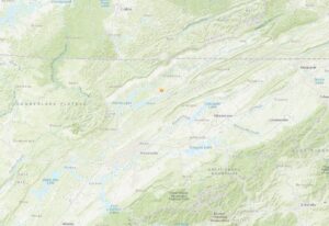 Saturday's earthquake struck central Tennessee at the star on this map. Image: USGS