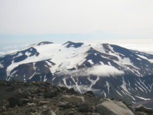 View of Takawangha Volcano, as seen from the summit of East Tanaga. Image: Michelle Coombs / AVO / USGS