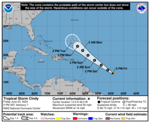 Tropical Storm Cindy's forecast track. Image: National Hurricane Center