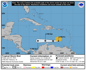 Tropical Storm Bret forecast track. Image: NHC