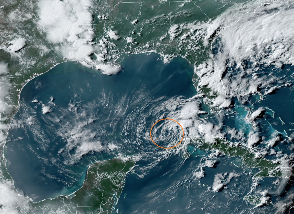 The latest satellite view of the Gulf of Mexico shows Arlene is simply a harmless swirl of clouds now. Image: NOAA