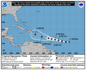 Tropical Depression #3 is forecast to become a hurricane in the coming days. Image: NHC