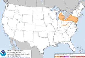 Today's current fire weather outlook. Image: NOAA SPC
