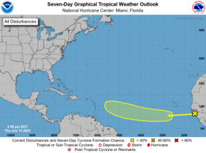 Today's Tropical Outlook shows where the tropical cyclone could develop over the coming days. Image: NHC