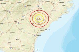 This morning's earthquake struck north and east of Columbia, South Carolina. Image: USGS