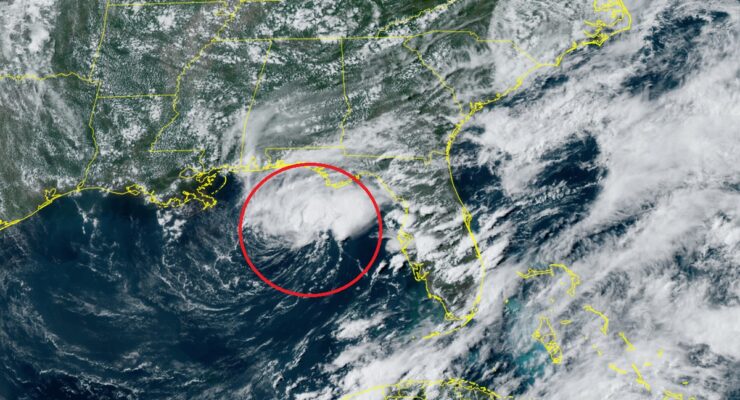 Tropical Depression #2 is inside the red circled area on the Gulf of Mexico today. Image: NOAA