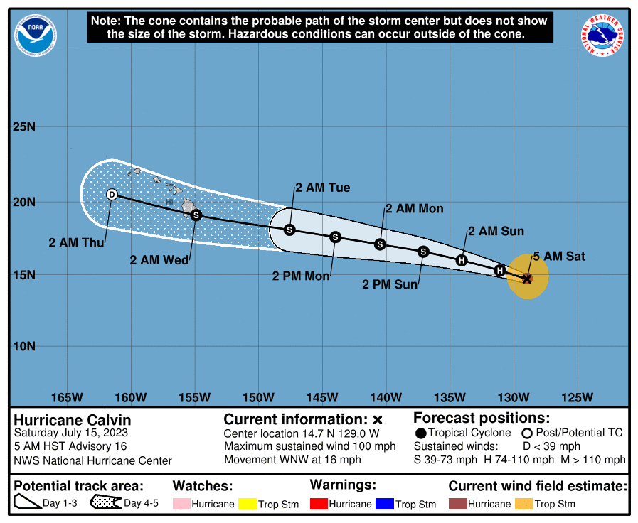 The current forecast track for Hurricane Calvin from the National Hurricane Center. Image: NHC