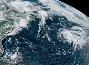 Subtropical Don spins about in the open waters of the central North Atlantic as this image from the GOES-East weather satellite shows. Image: NOAA