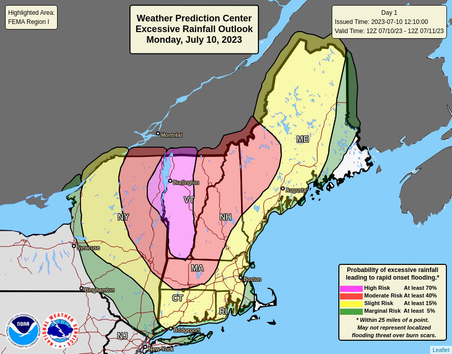Vermont is in the bullseye of today's flooding rains. Image: NWS