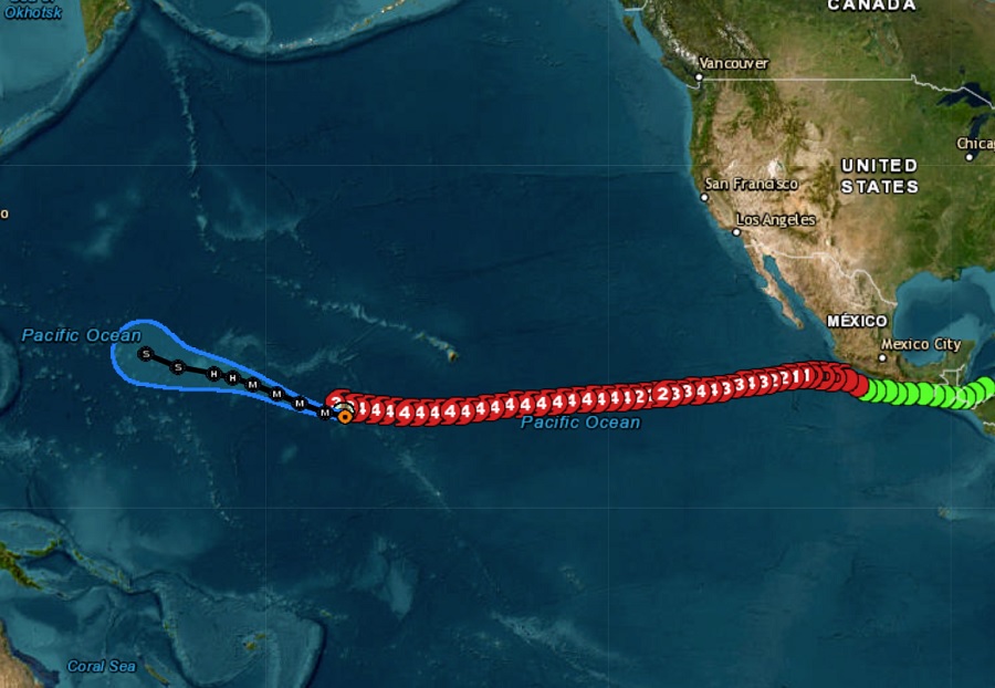 Past track and future forecast track of Hurricane Dora. Image: CPHC