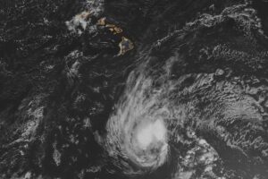 Satellite photograph from GOES-West shows Greg well south of Hawaii today. Image: NOAA
