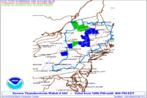 A variety of watches and warnings have been issued across the northeast today due to severe weather moving through the region. Image: SPC